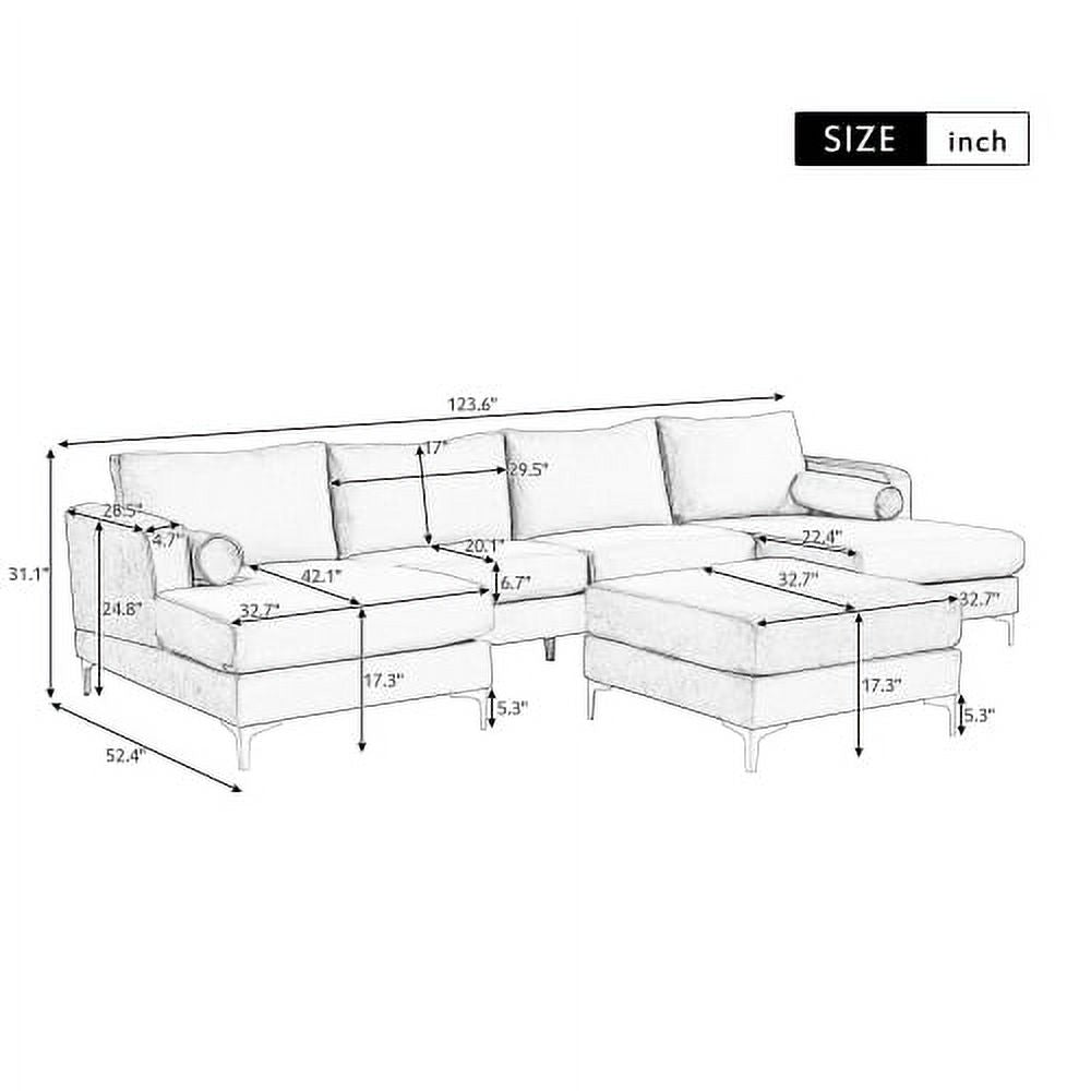 Black Velvet U-Shape Sectional Sofa with Ottoman Y535
