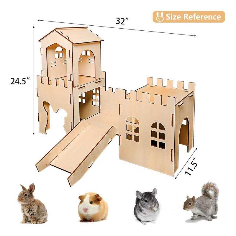 Extra Large Wooden Rabbit Castle Hideaway Tunnel and Bed I928423