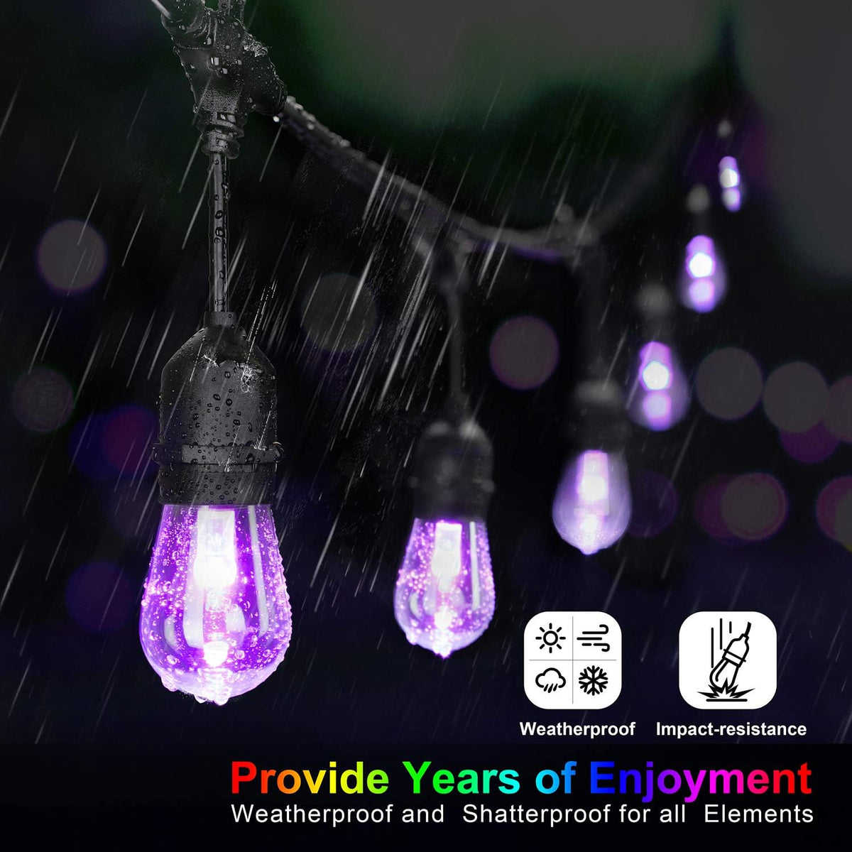 48FT RGB Cafe String Lights with 18 Shatterproof Edison Bulbs D408087