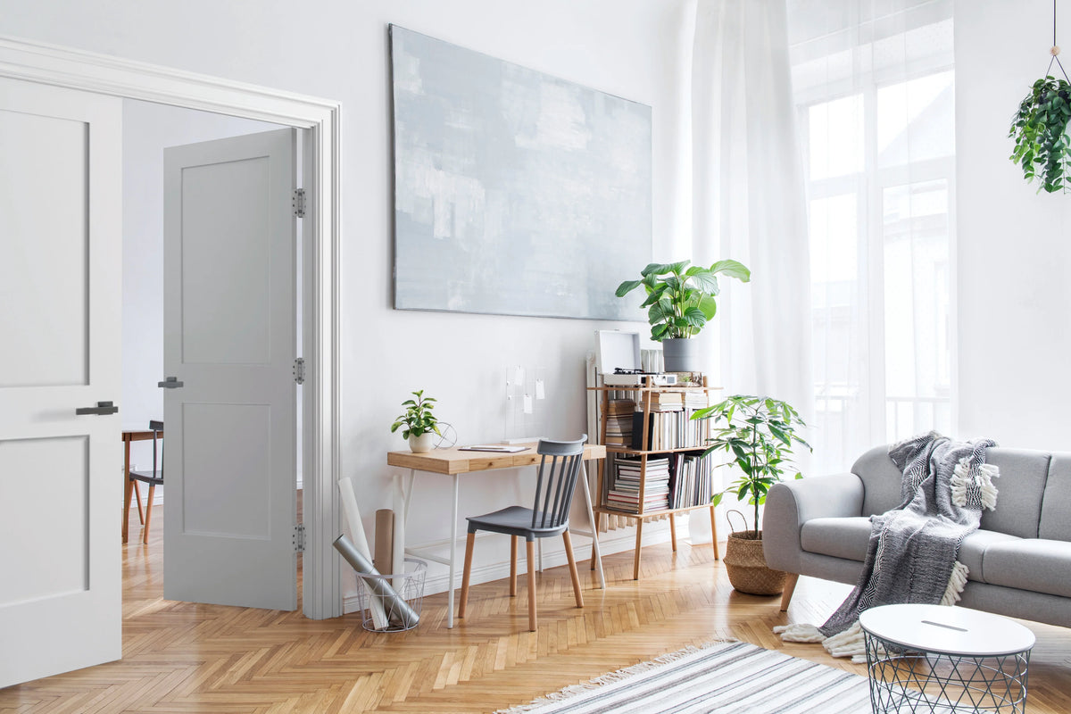 White Primed Double Prehung French Door with Black Hinges P8107