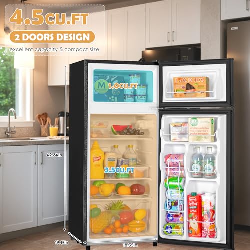 4.5 Cu.ft Mini Fridge with Freezer, 2 Doors, Adjustable Shelves R970