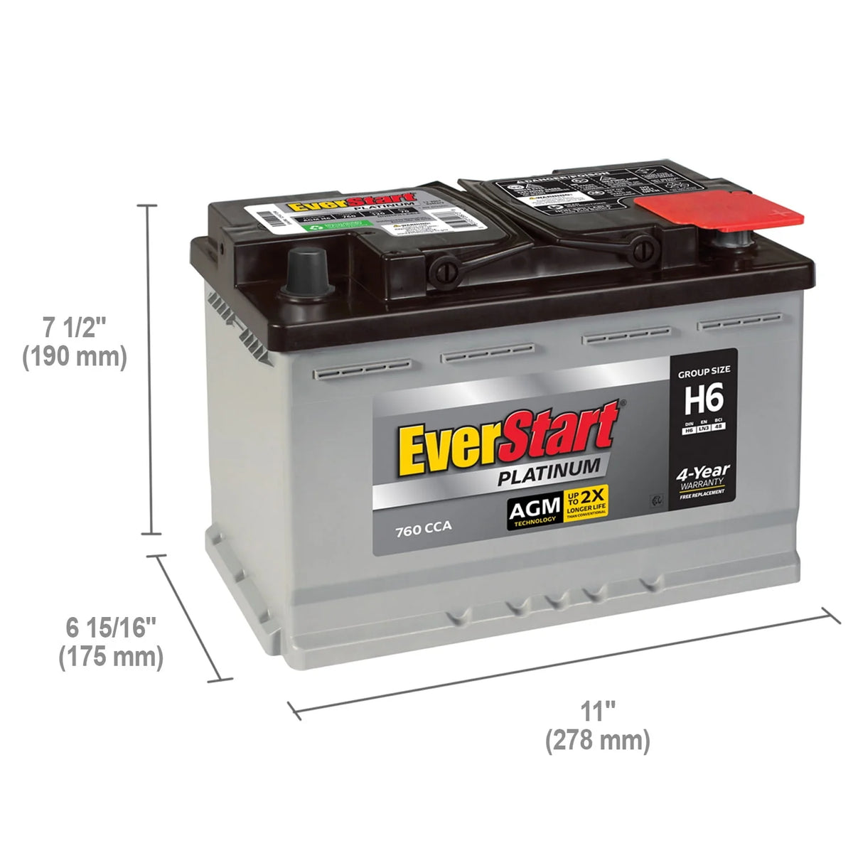 Group H6 / LN3 / 48 12 Volt 760 CCA Automotive Battery B63902