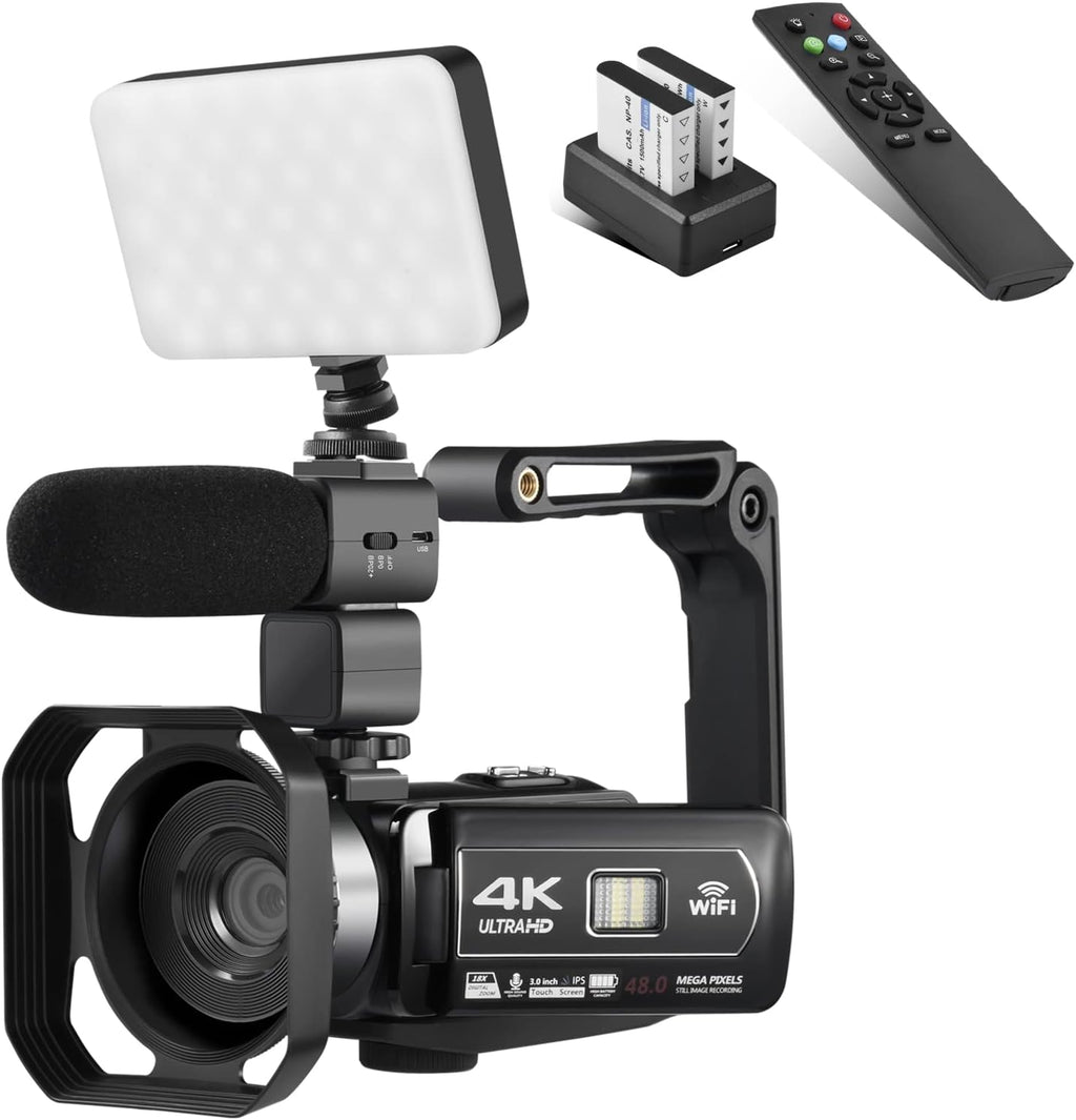 4K 48MP 3.0 Inch IPS Touch Screen Camcorder with Microphone and 2 Batteries (Black) X208455