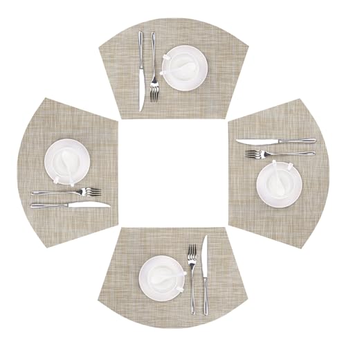 Round Table Placemats Set of 4 Non Slip Heat Resistant Woven Vinyl Metallic Golden Table Mats O317093