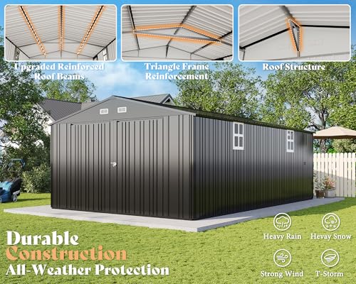 13.2x21x8 FT Outdoor Metal Garage Shed with Double Hinged Doors and 4 Windows V5093