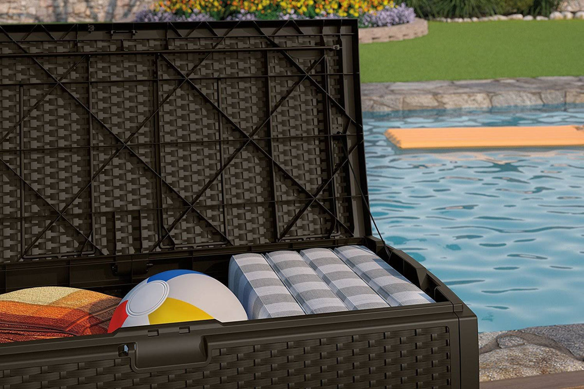 Mocha Wicker Resin Deck Box 73-Gallon W1590