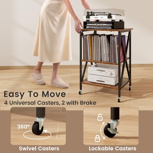 Rustic Brown Record Player Stand with Record Storage M865