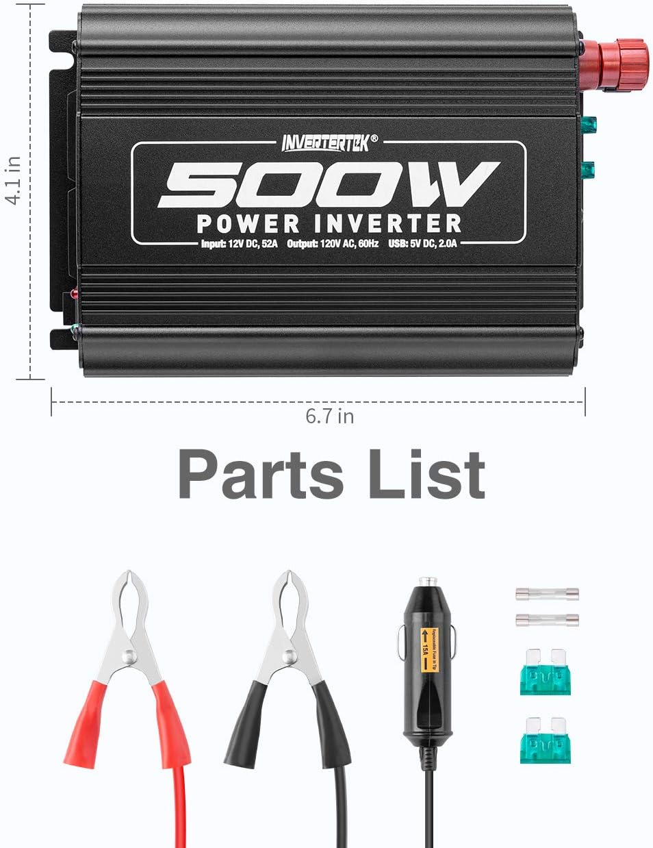 500W Car Power Inverter DC 12V to AC 110V with USB Ports D422