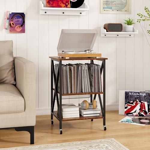Rustic Brown Record Player Stand with Record Storage M865