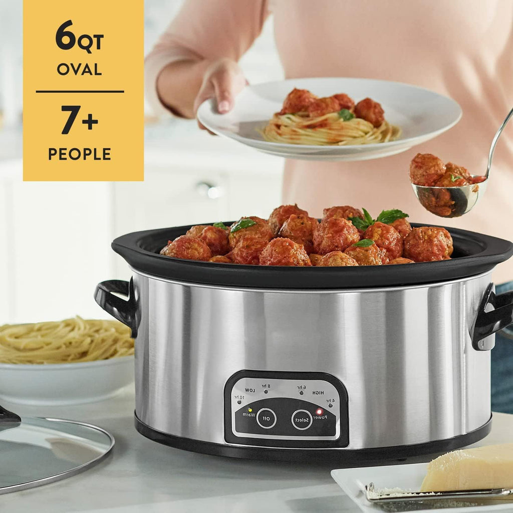 6 Quart Electric Slow Cooker Stainless Steel Y6886