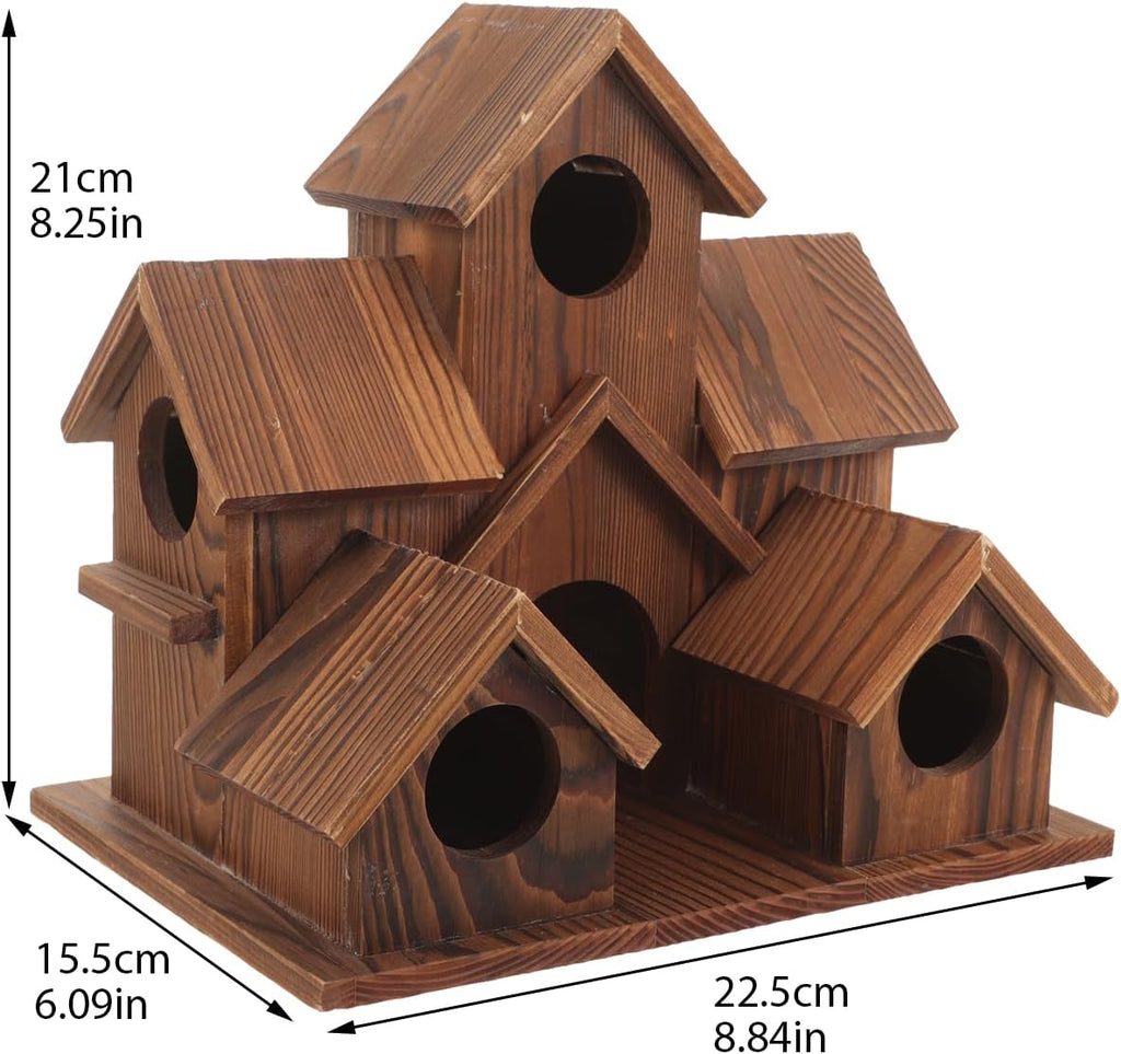 6 Hole Handmade Natural Wooden Bird House D331608