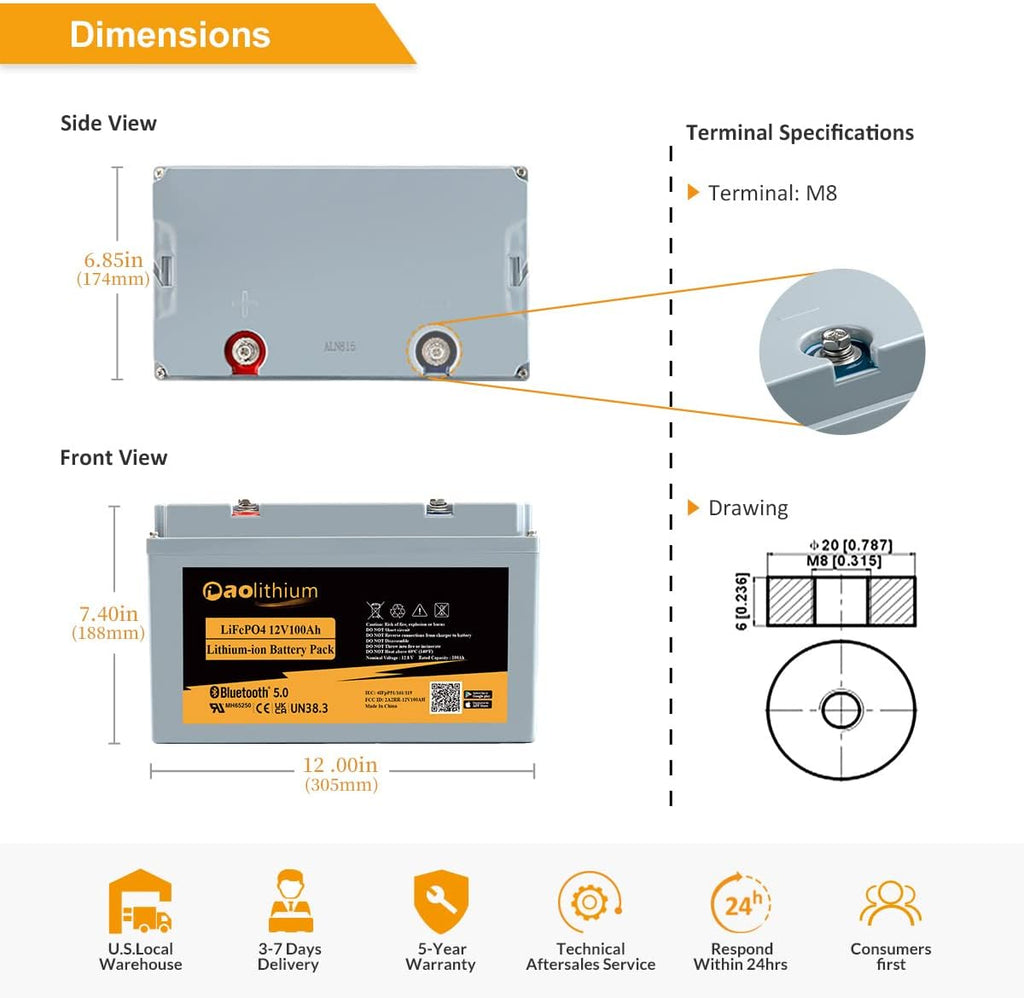 100ah 12V LiFePO4 Battery with Bluetooth Y455