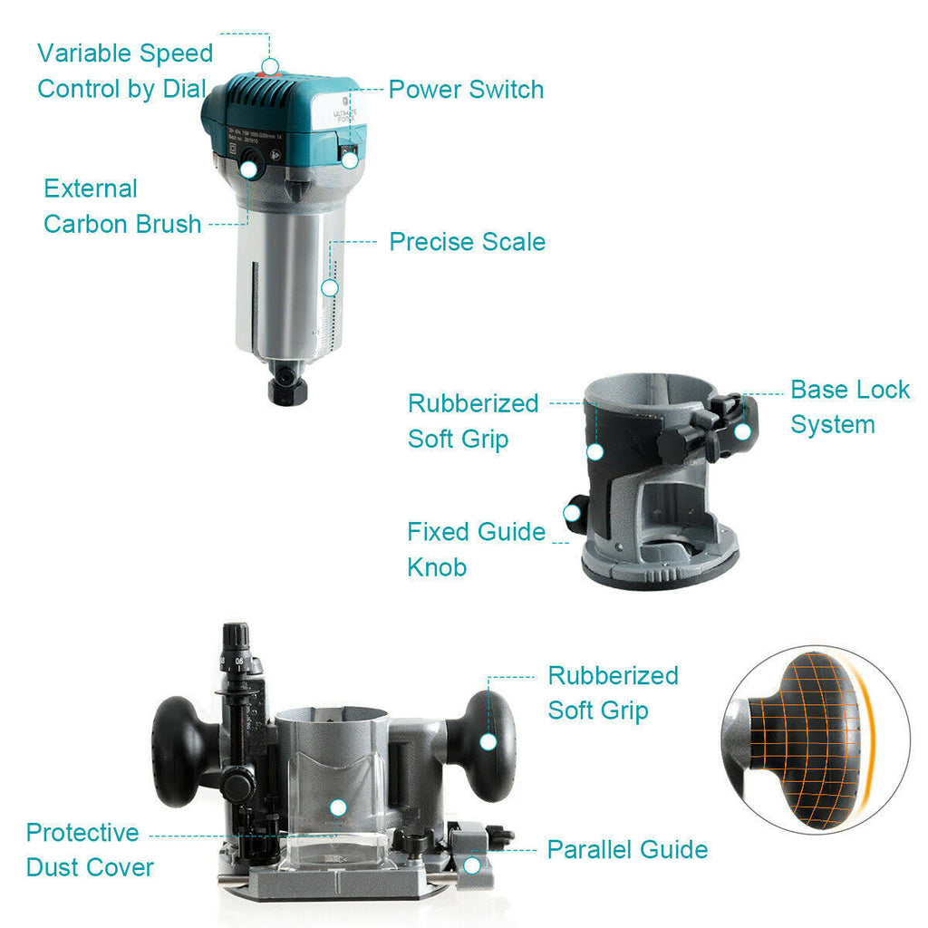 1.25HP Variable Speed Palm Router with Plunge Base M259