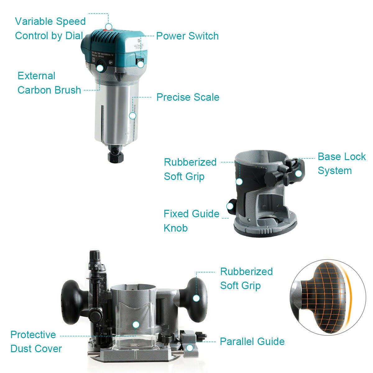 1.25HP Variable Speed Palm Router with Plunge Base M259