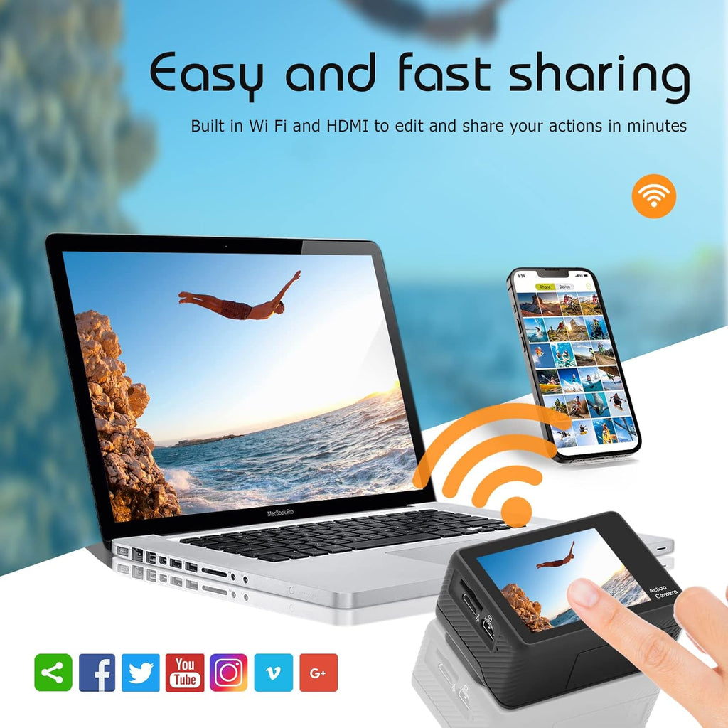 4K60FPS WiFi Dual Screen Action Camera 20MP Touch Screen EIS 170 Angle Wide 30m Waterproof 4X Zoom Sports Camera U629