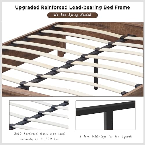 Antique Brown King Size Wood Platform Bed Frame with Headboard and Storage Drawers G326060