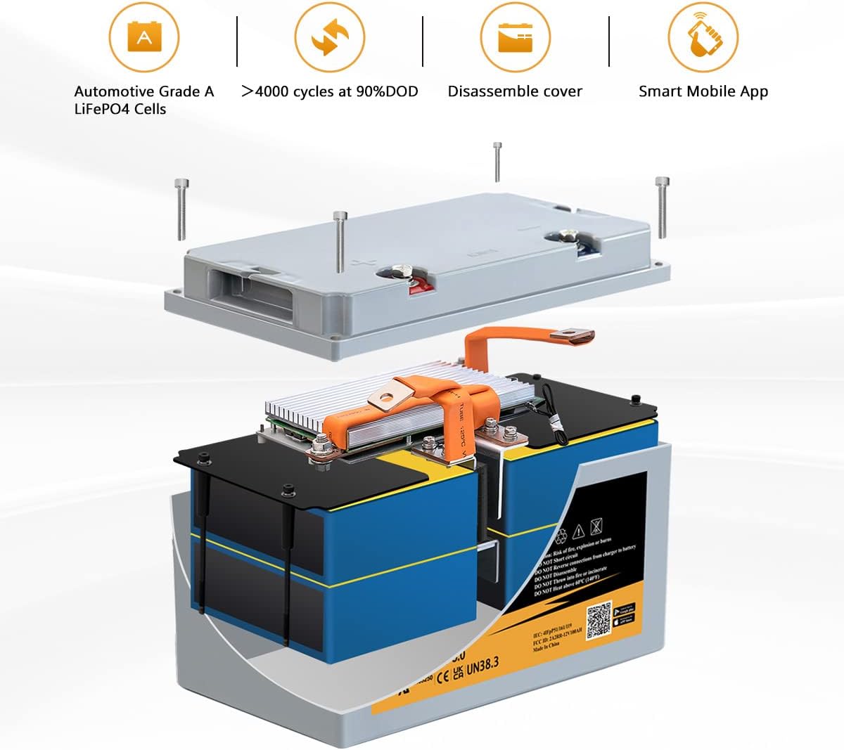 100ah 12V LiFePO4 Battery with Bluetooth Y455