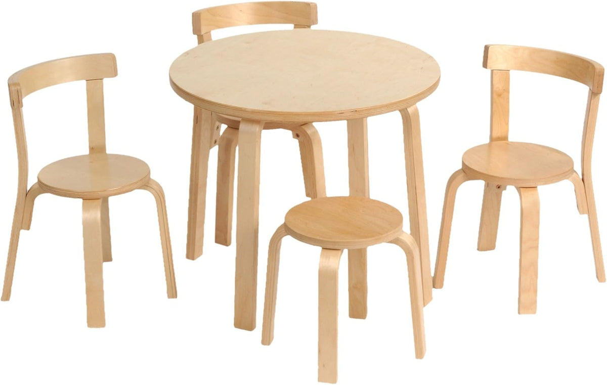 Kids Table and Chair Set with 3 Chairs and Stool White Wood B51252