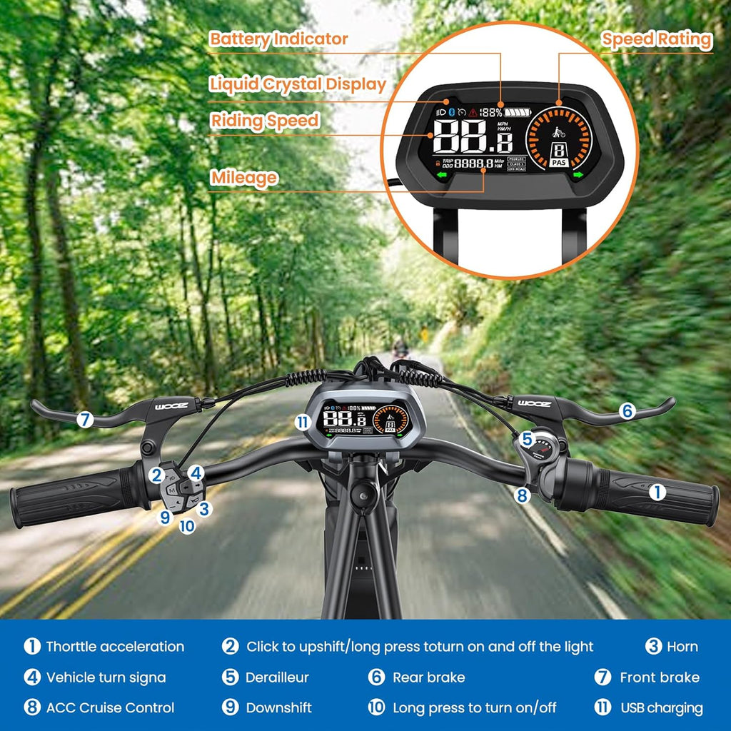 20" Fat Tire 48V 15.6AH Removable Battery Electric Bike U2128