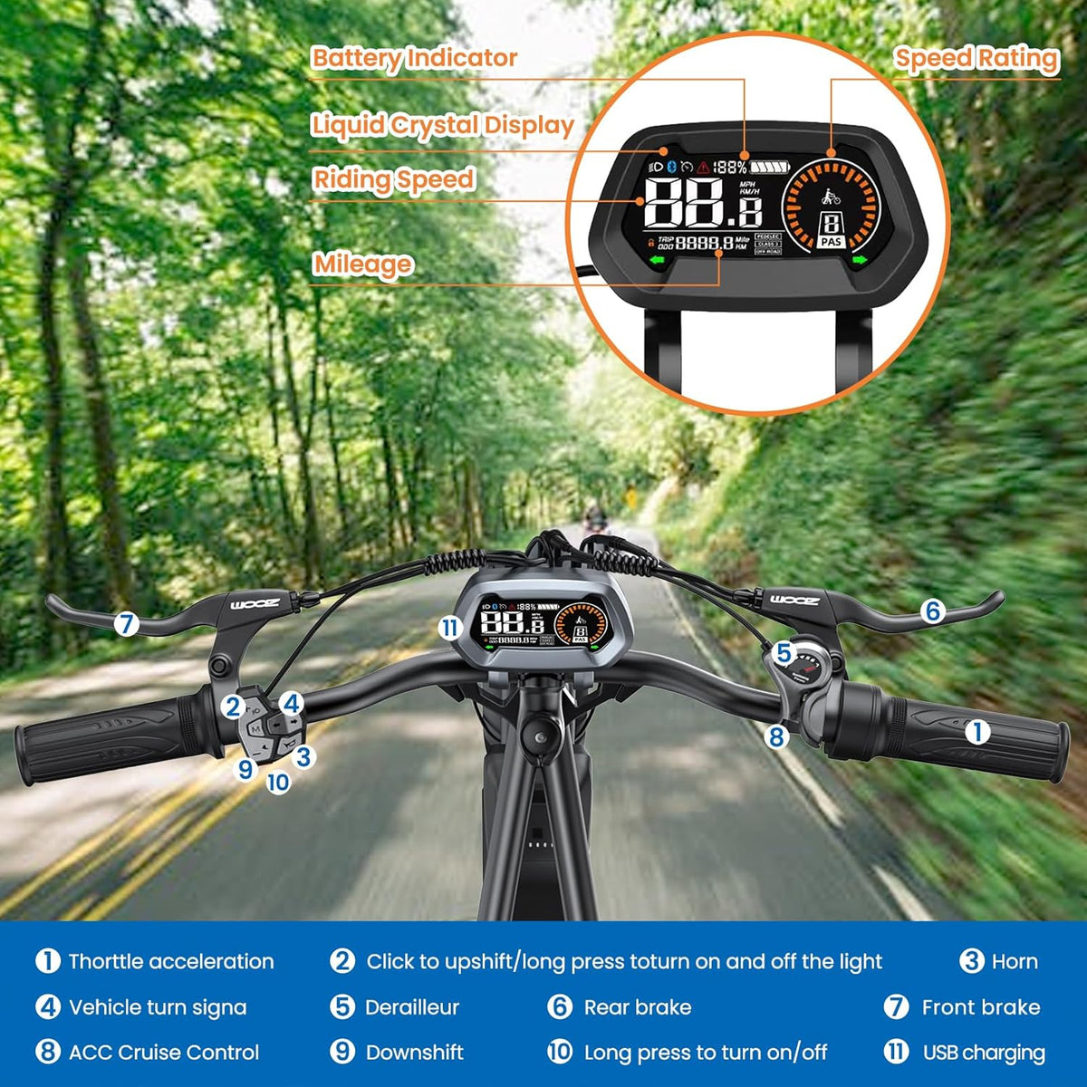 20" Fat Tire 48V 15.6AH Removable Battery Electric Bike U2128