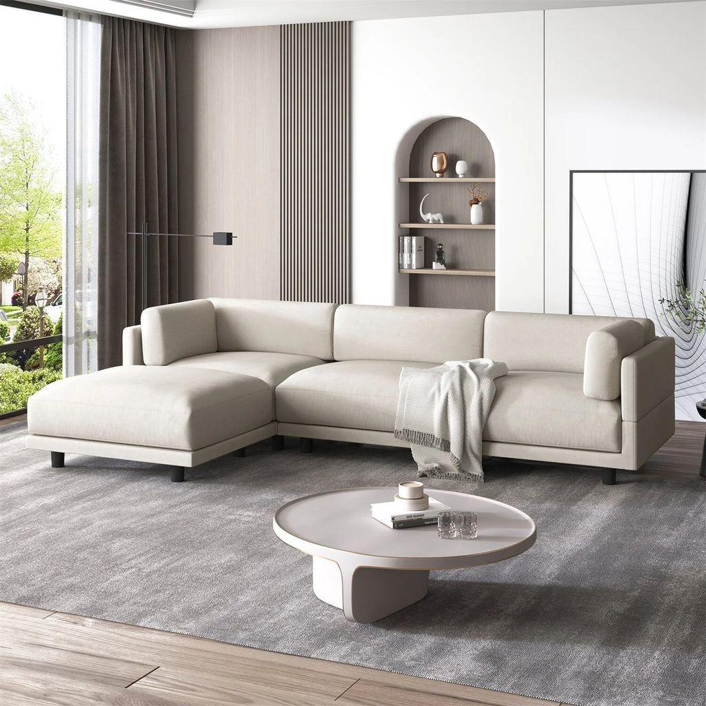 Beige Upholstery Convertible Sectional Sofa with Reversible Chaise D9835