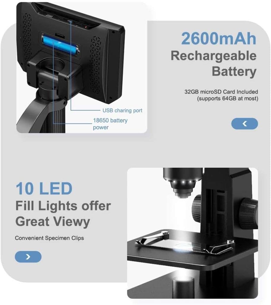 LCD Digital Microscope with 2000X Dual Lens, 7'' IPS Display, 12MP U553820