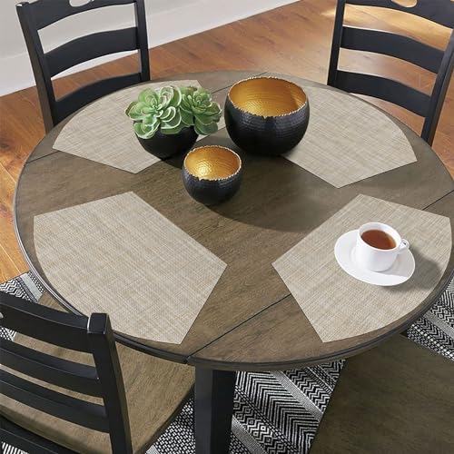 Round Table Placemats Set of 4 Non Slip Heat Resistant Woven Vinyl Metallic Golden Table Mats O317093