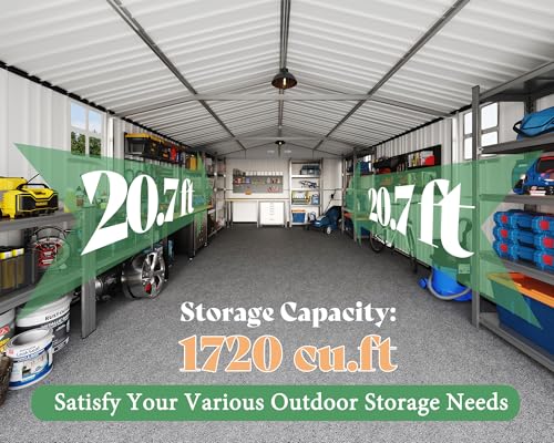 13.2x21x8 FT Outdoor Metal Garage Shed with Double Hinged Doors and 4 Windows V5093