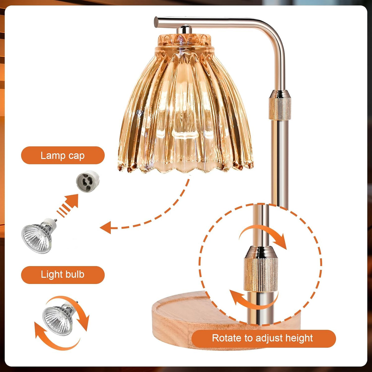 Electric Candle Warmer Lamp with Timer & Dimmer, Glass, Includes 2 Bulbs A8365