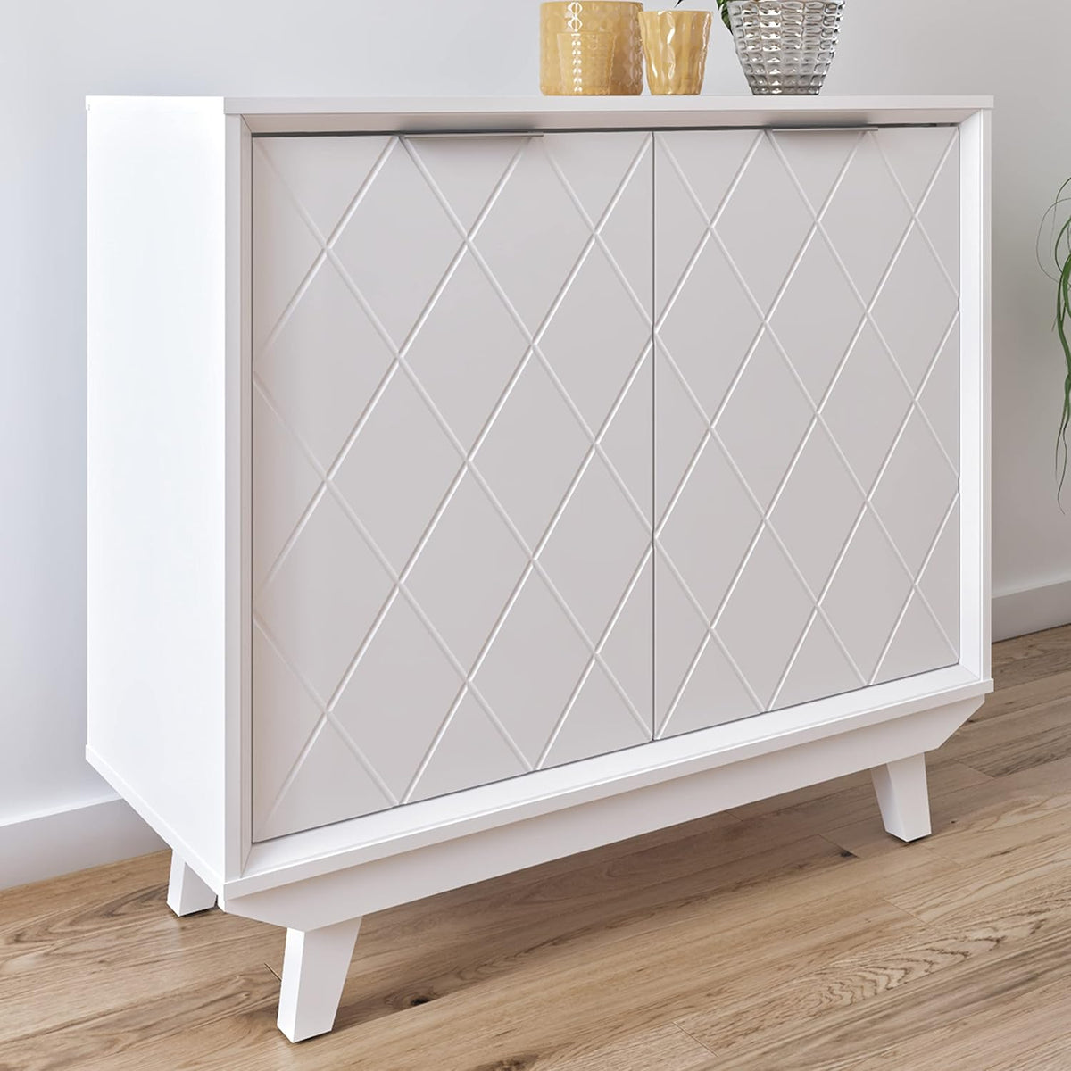 Glossy White Accent Chest Cabinet with 2 Doors O489