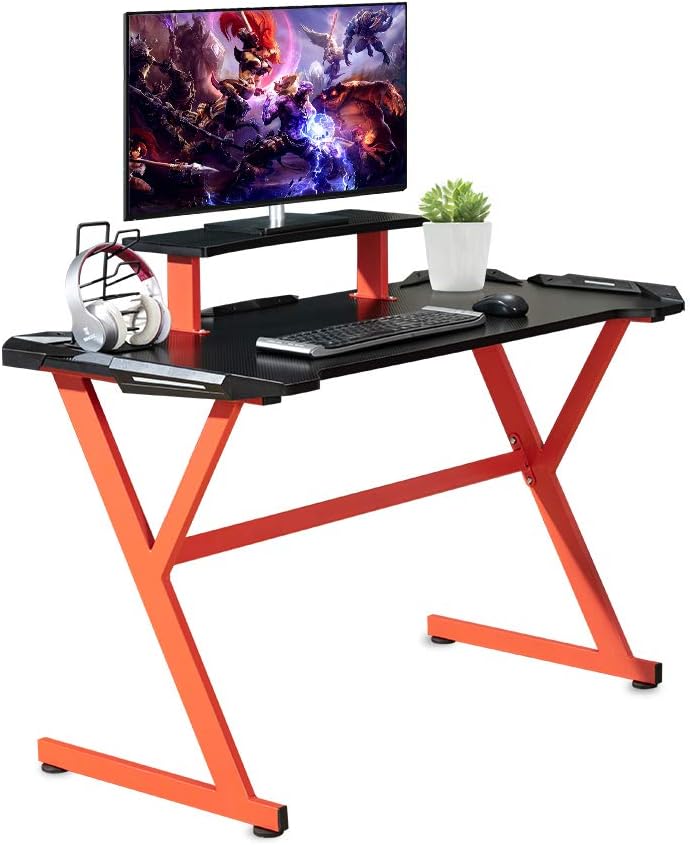 47 Ergonomic Z Shape Gaming Desk with Carbon Fiber Surface T309056
