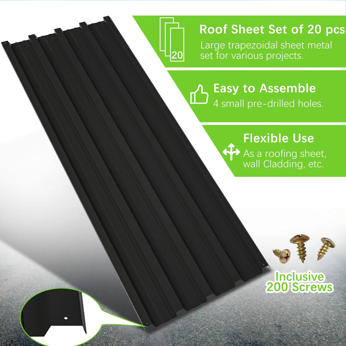 20 Pcs Galvanized Metal Roof Panels Black Y606