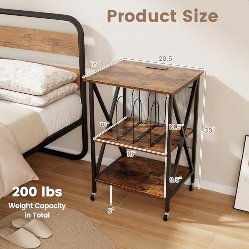 Rustic Brown Record Player Stand with Record Storage M865