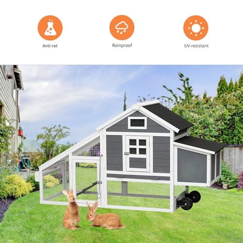Chicken Coop with Run & Wheels, Two-Tier Large Chicken Duck House Rabbit Hutch Poultry Cage with Nesting Box and Side Door A6884