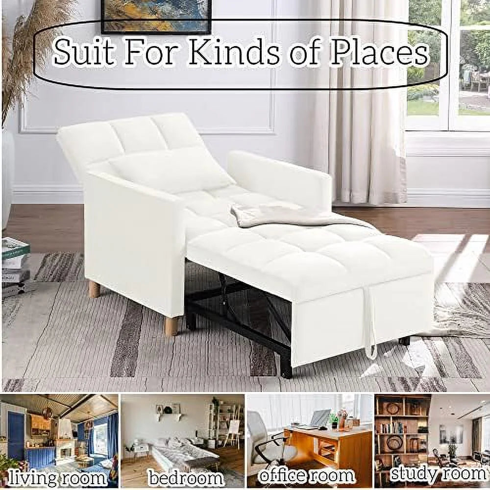 Convertible Chair Sleeper Velvet Adjustable Single Sofa Bed with Lumbar R844806