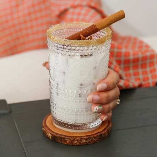 Hobnail Beaded Floral Rose Gold Drinking Glasses Set of 6, 13 oz Glassware Set Y95043