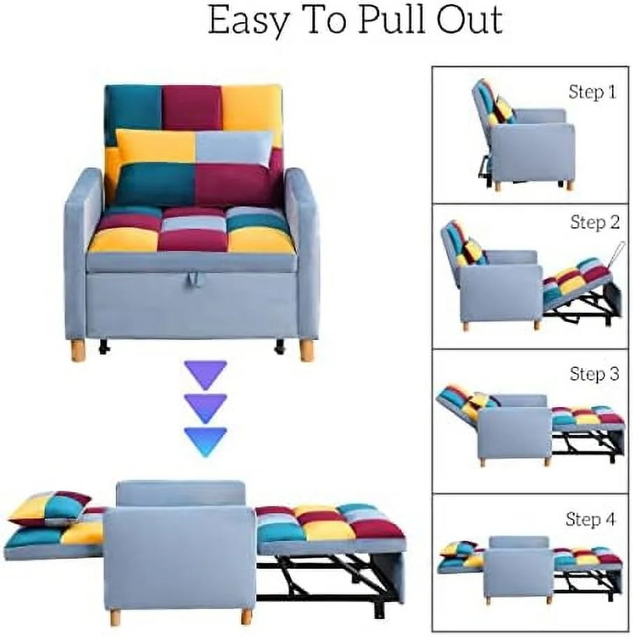 Convertible Chair Sleeper Velvet Adjustable Single Sofa Bed with Lumbar R844806