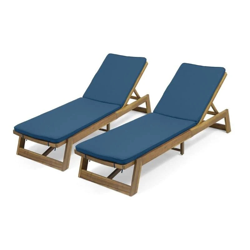 Teak and Blue Acacia Wood Chaise Lounge Set of 2 I48498