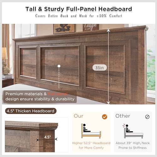 Antique Brown King Size Wood Platform Bed Frame with Headboard and Storage Drawers G326060