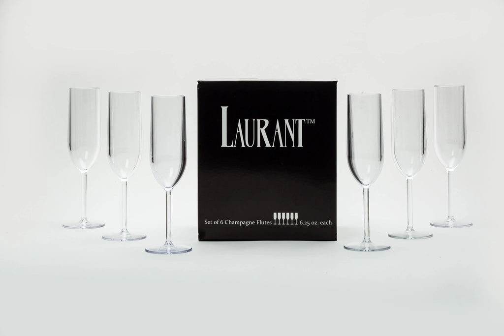 Set of 6 Crystal Clear Tritan Plastic Champagne Flutes Y414727