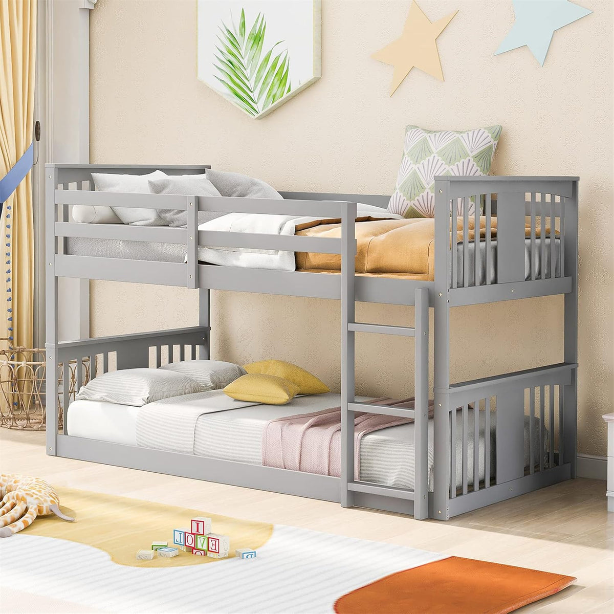 Gray Twin over Twin Wood Bunk Bed Frame C676