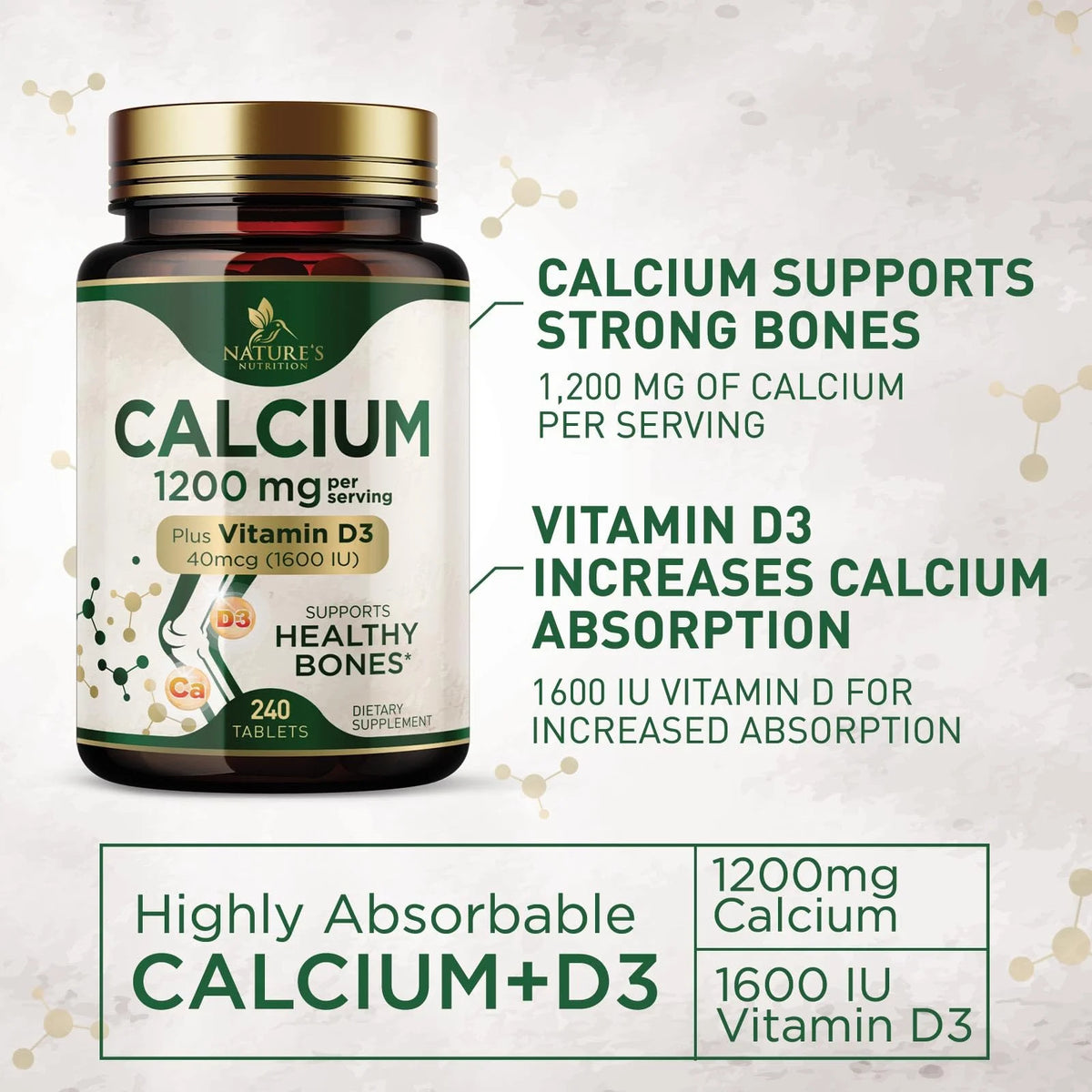 240 Tablets Calcium 1200 mg with Vitamin D3 Dietary Supplement A231944