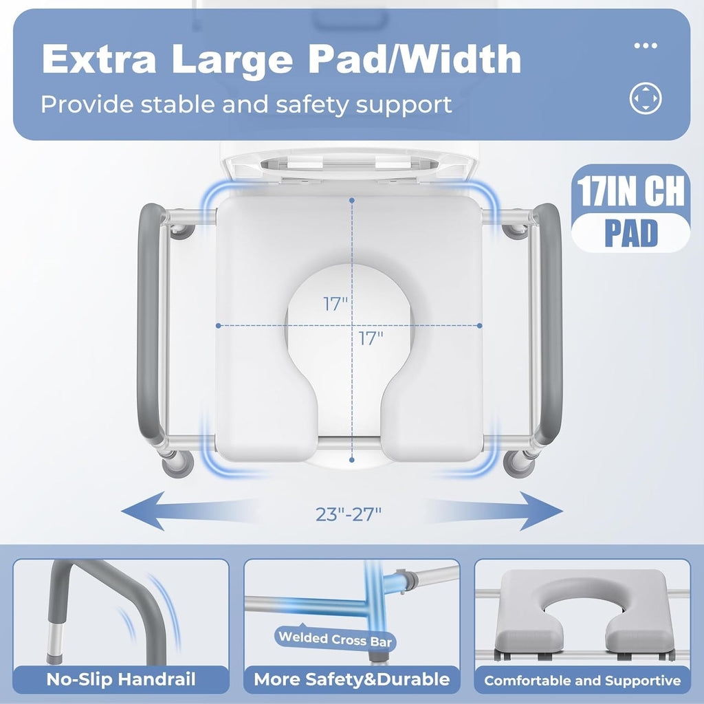 Raised Toilet Seat with Handles, Heavy Duty 400lb Adjustable Toilet Seat with Safety Frame F1925