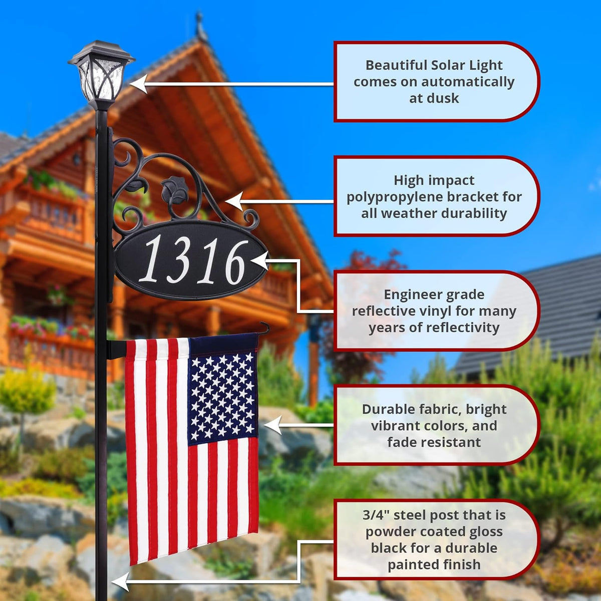 Reflective Address Sign with Solar Light E528