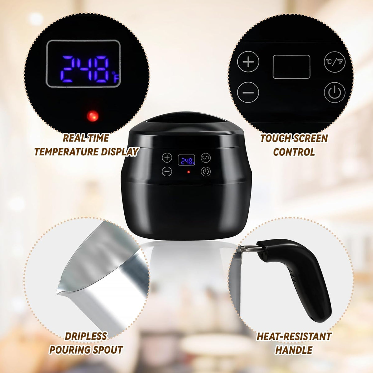 1L 200W Aluminum Wax Melting Pot with Touch Screen Digital Temperature Display Z96528
