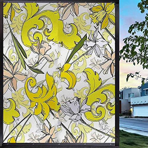 Floral Yellow Window Privacy Film, 17.7 inch by 23.6 inch C109