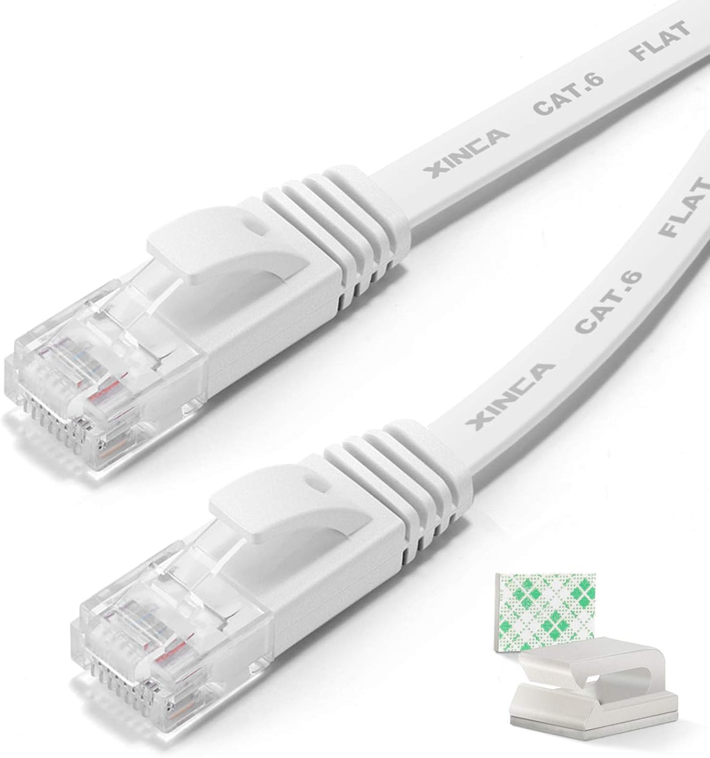 Cat6 Ethernet Cable 75 ft Black Flat Network LAN Cable with Cable Clips U78302