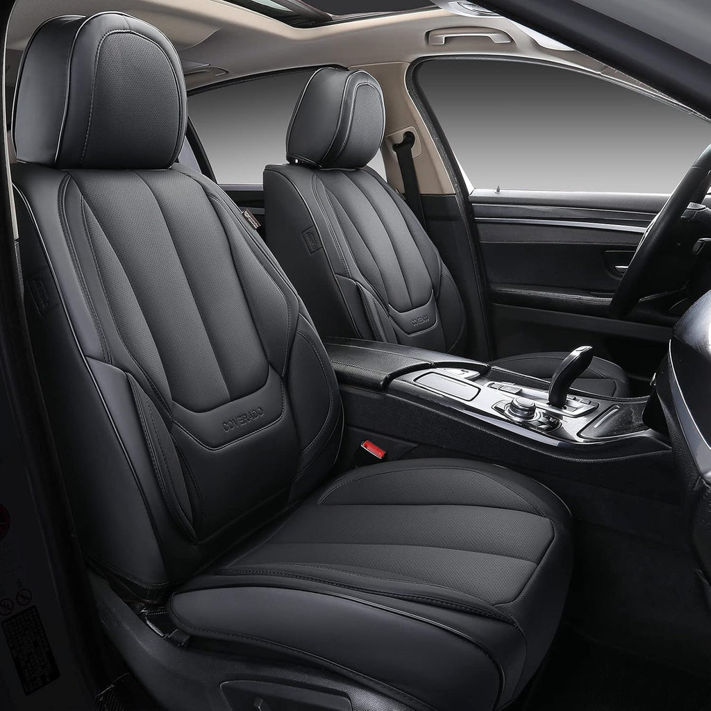 Black Waterproof Nappa Leather Car Seat Covers Full Set W419