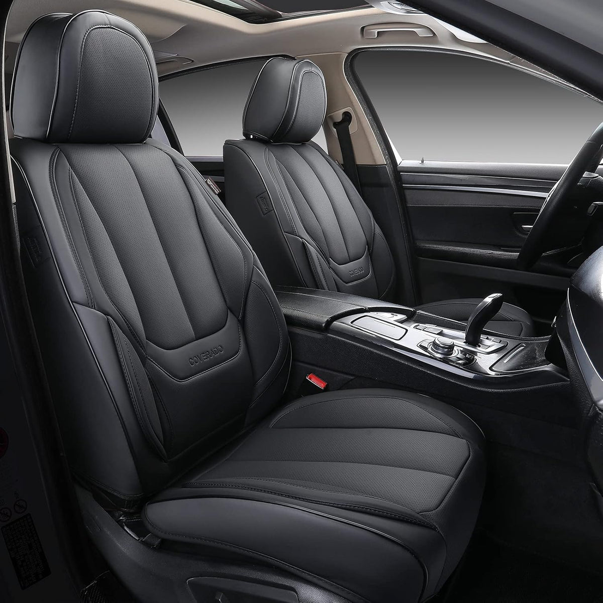 Black Waterproof Nappa Leather Car Seat Covers Full Set W419