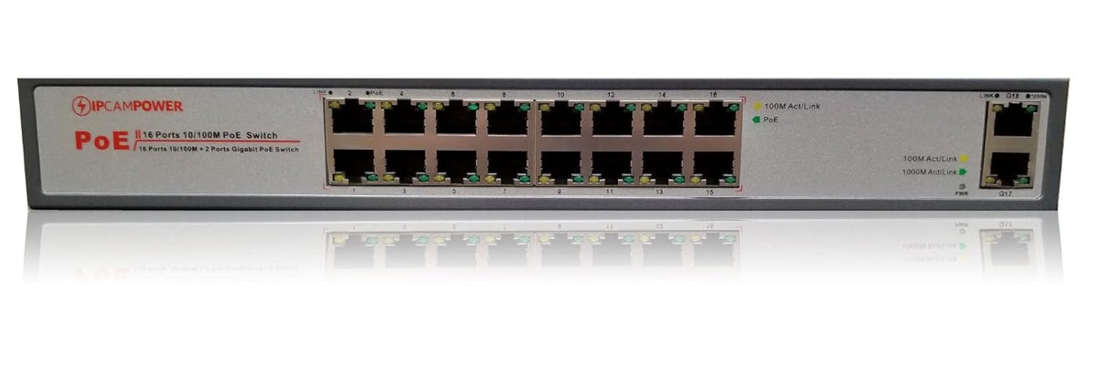 16 Port POE Network Switch with 2 Gigabit Uplink Ports U9183